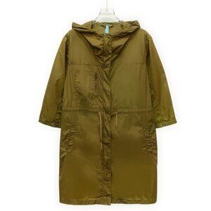 Prada Dark khaki nylon hooded drawstring waist long-sleeve trench coat